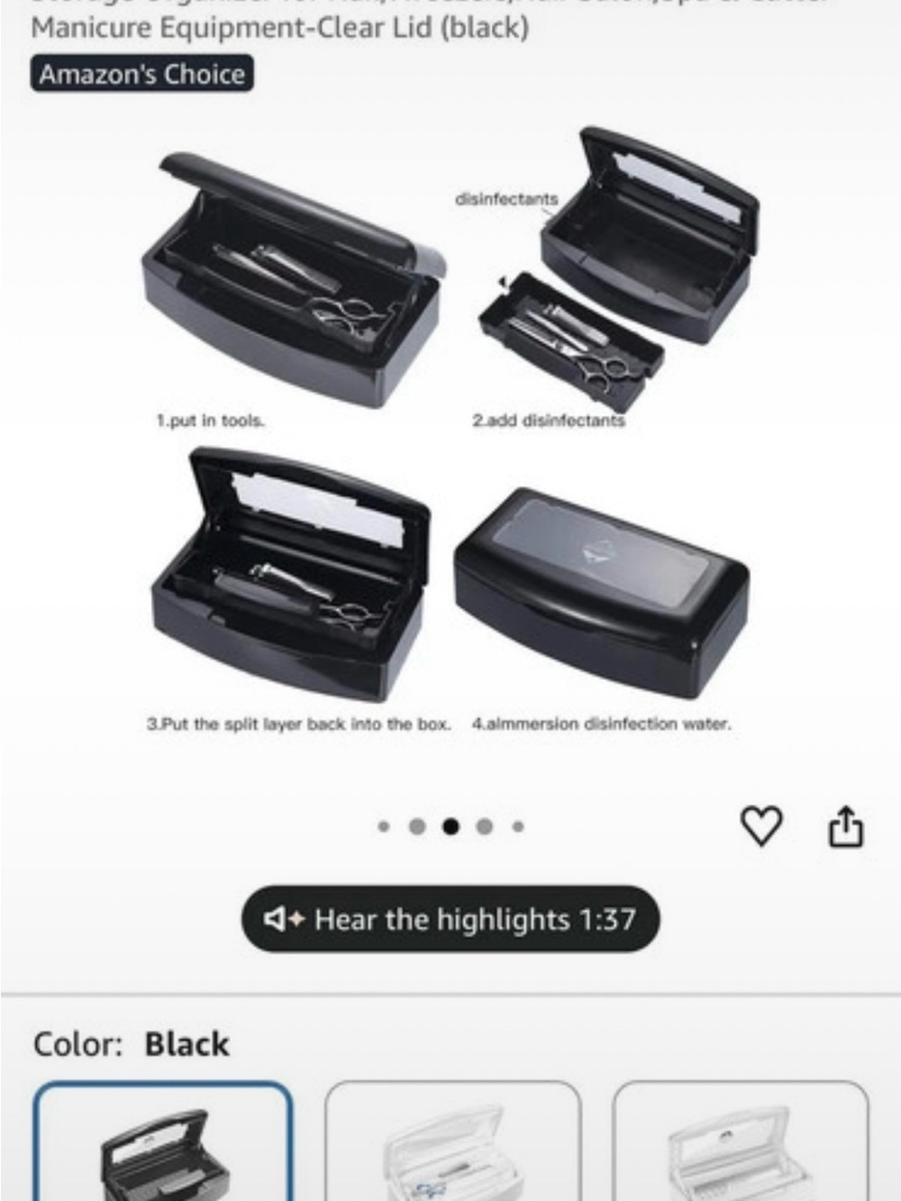 Black Portable Tool Sterilizer Box - Protective Travel Case